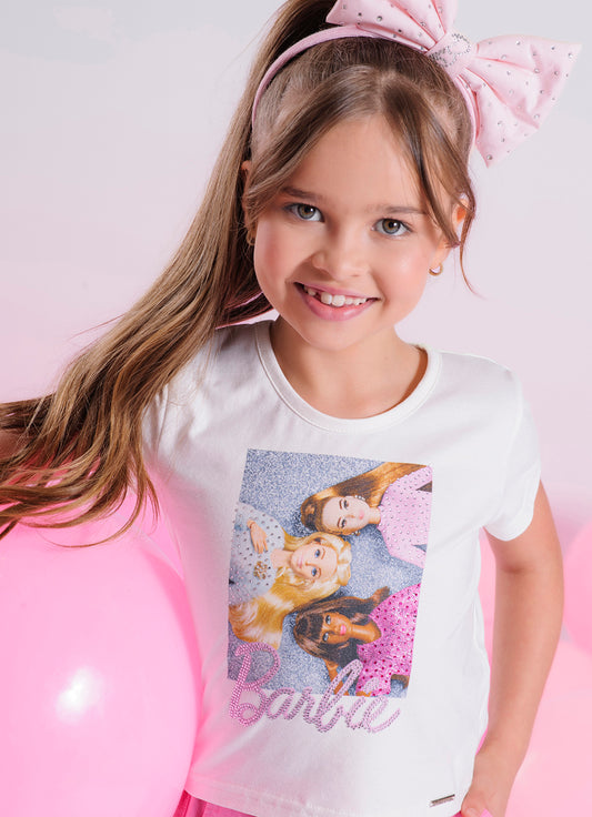 Blusa Cotton Serigrafia 3 Barbies Bonecas Cristais