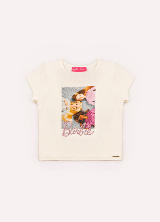Blusa Cotton Serigrafia 3 Barbies Bonecas Cristais