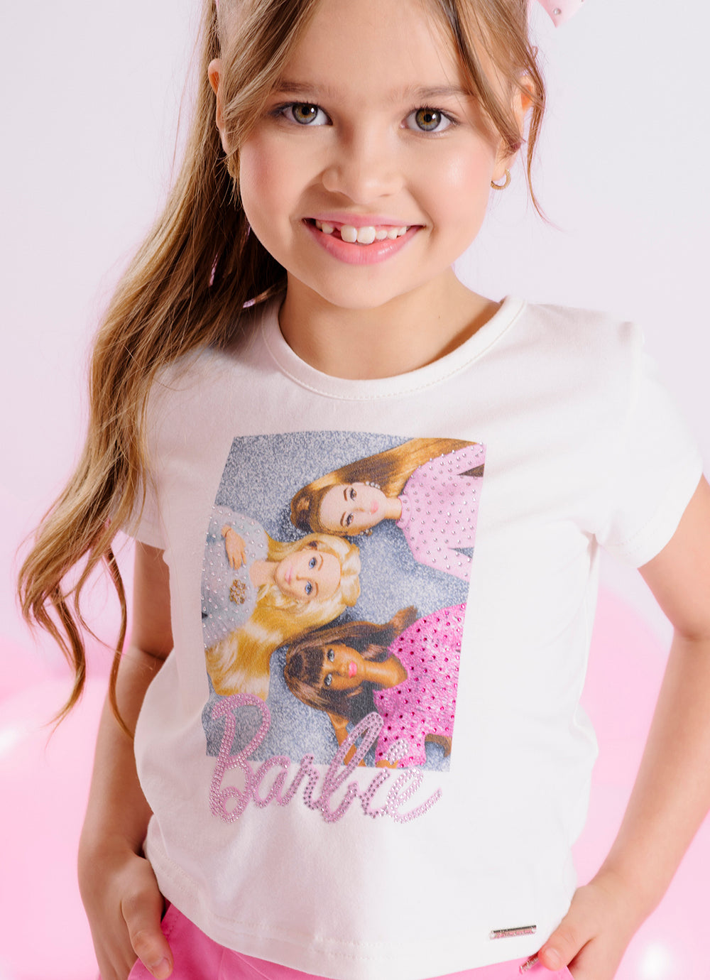 Blusa Cotton Serigrafia 3 Barbies Bonecas Cristais