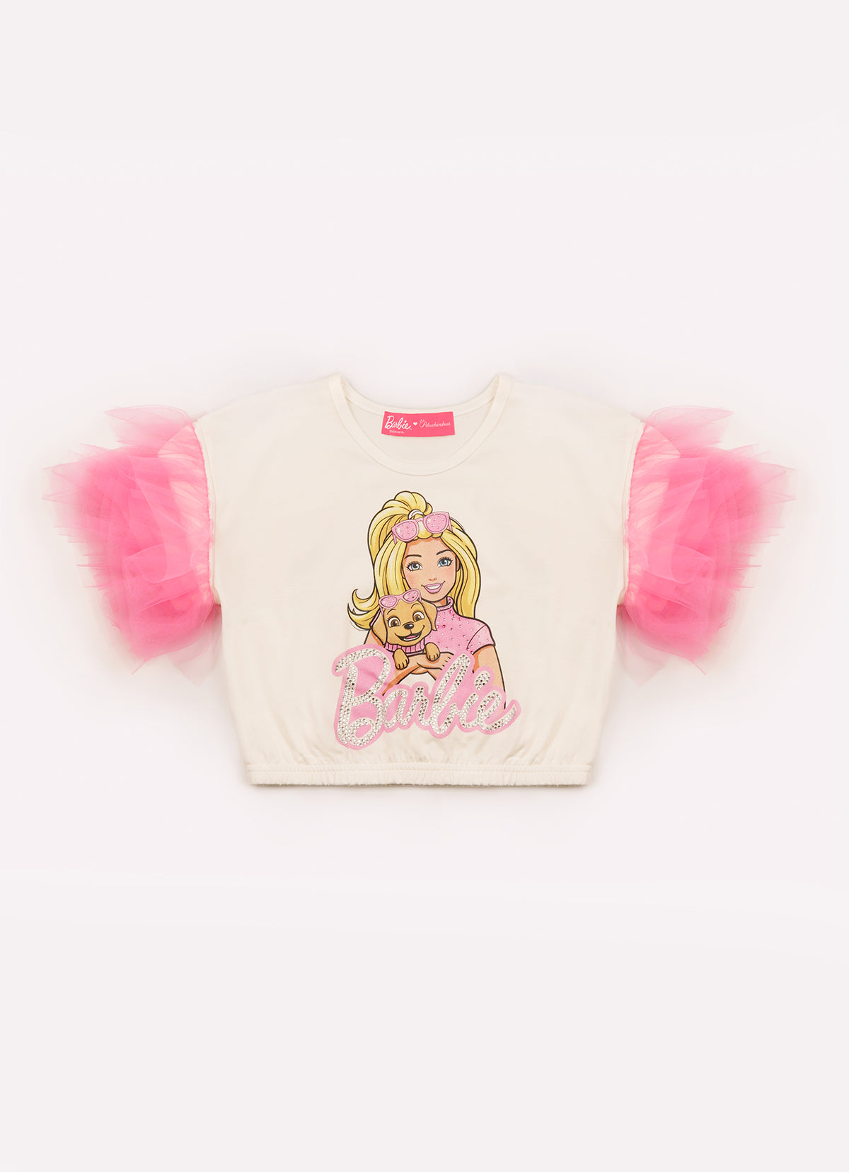 Blusa Cotton Serigrafia Barbie Cachorro Tule Mangas