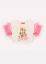 Blusa Cotton Serigrafia Barbie Cachorro Tule Mangas