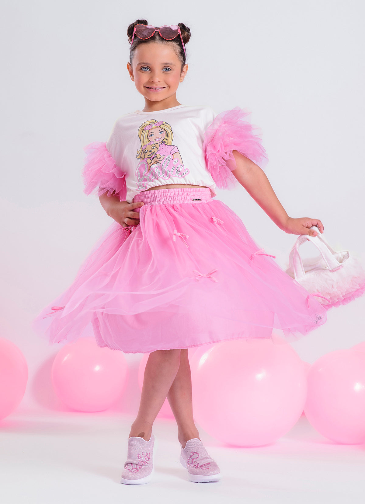 Blusa Cotton Serigrafia Barbie Cachorro Tule Mangas