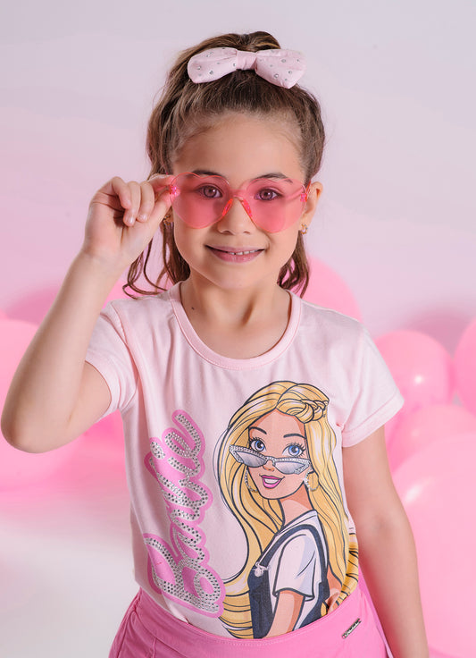 Blusa Cotton Serigrafia Barbie Óculos Cristal