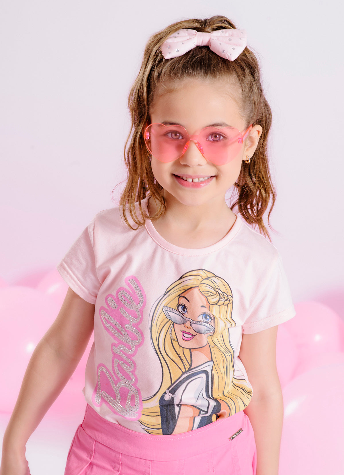 Blusa Cotton Serigrafia Barbie Óculos Cristal