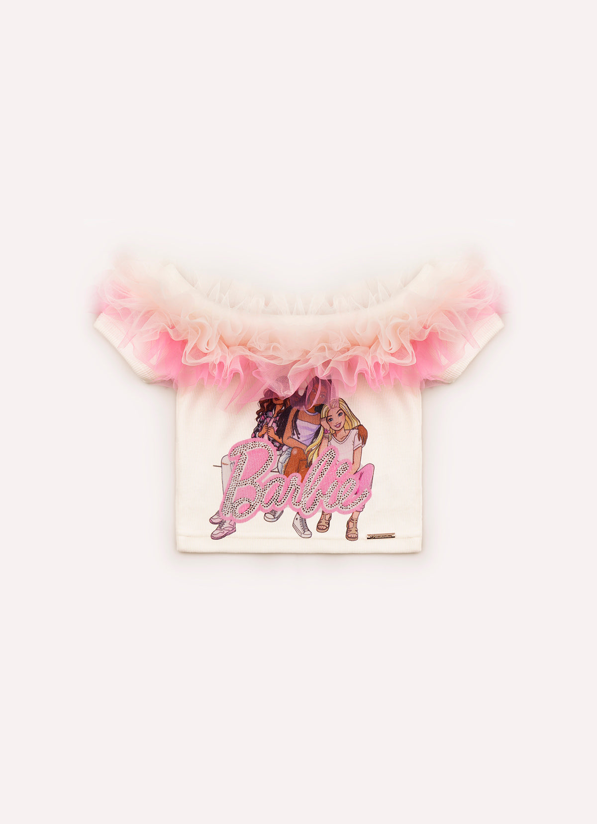 Blusa Ribana Ombro a Ombro Tule Colorido Serigrafia Barbies