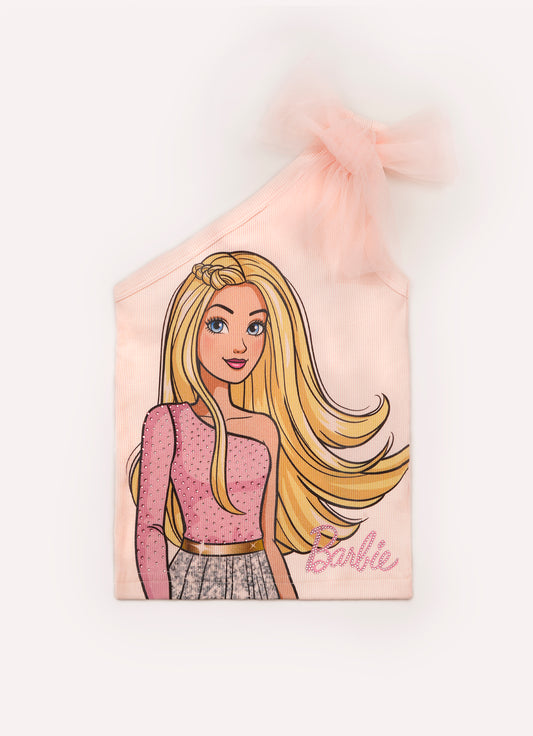Blusa Ribana Um Ombro Só Barbie Laço Tule