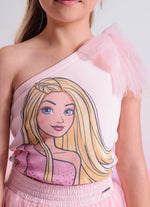 Blusa Ribana Um Ombro Só Barbie Laço Tule