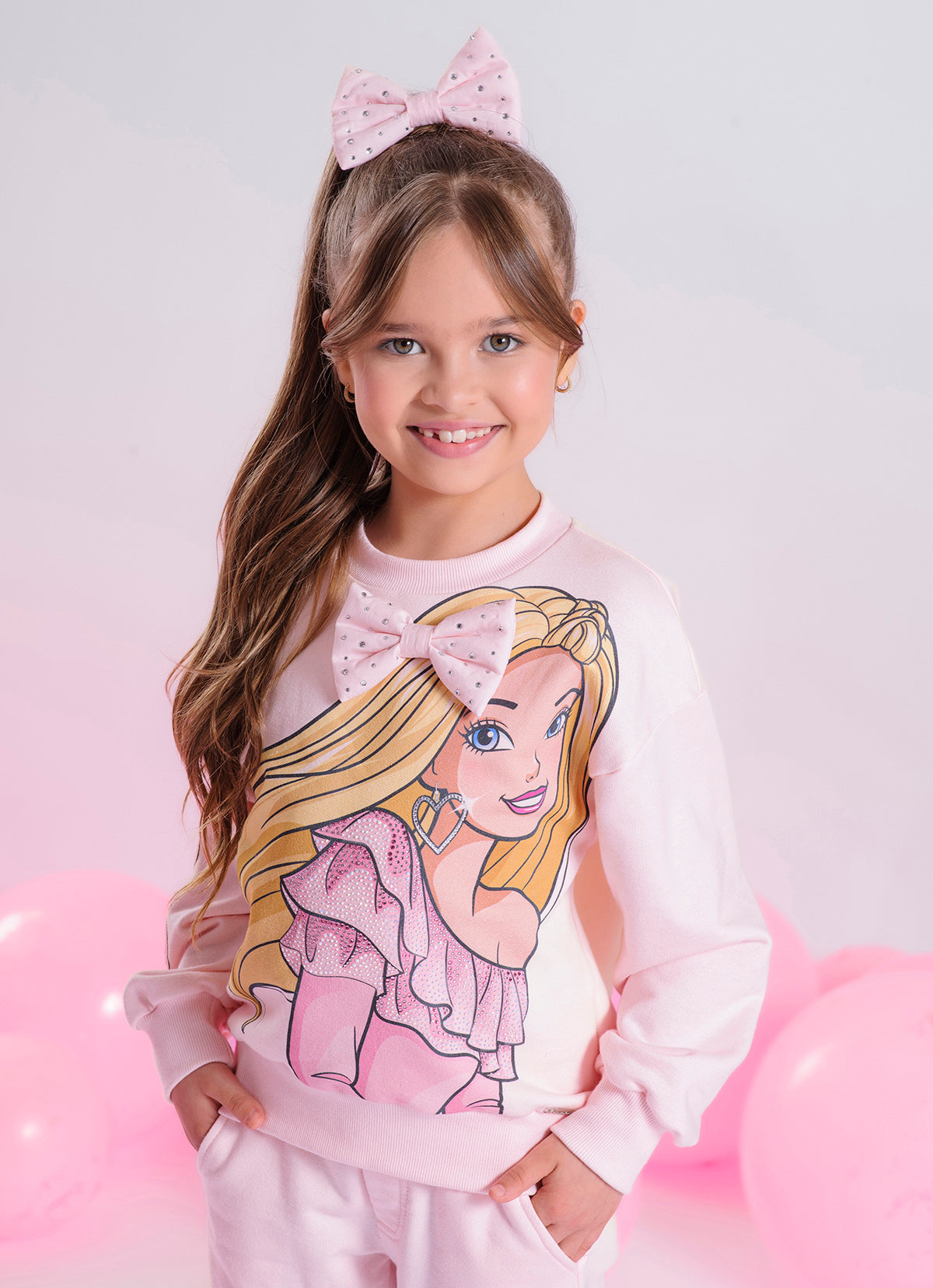 Blusa Moletom Serigrafia Barbie Com Presilha Laço