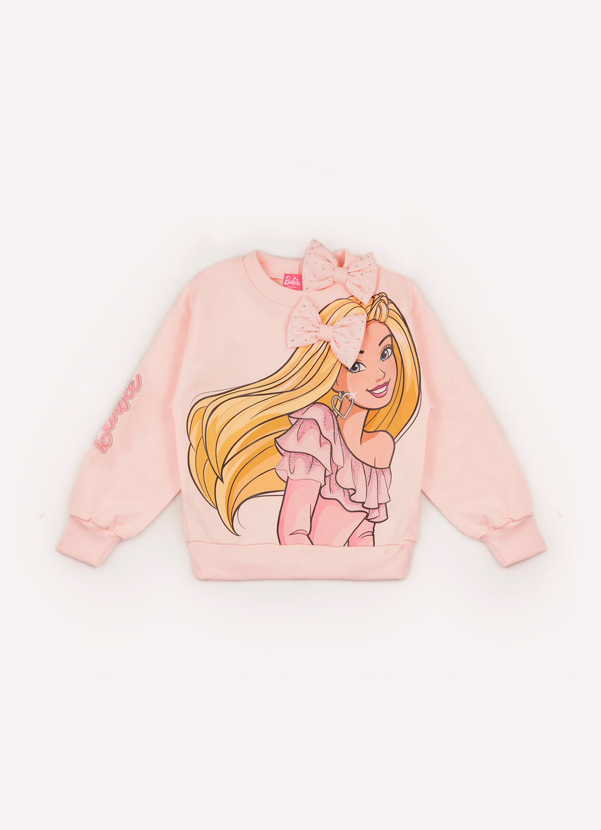 Blusa Moletom Serigrafia Barbie Com Presilha Laço