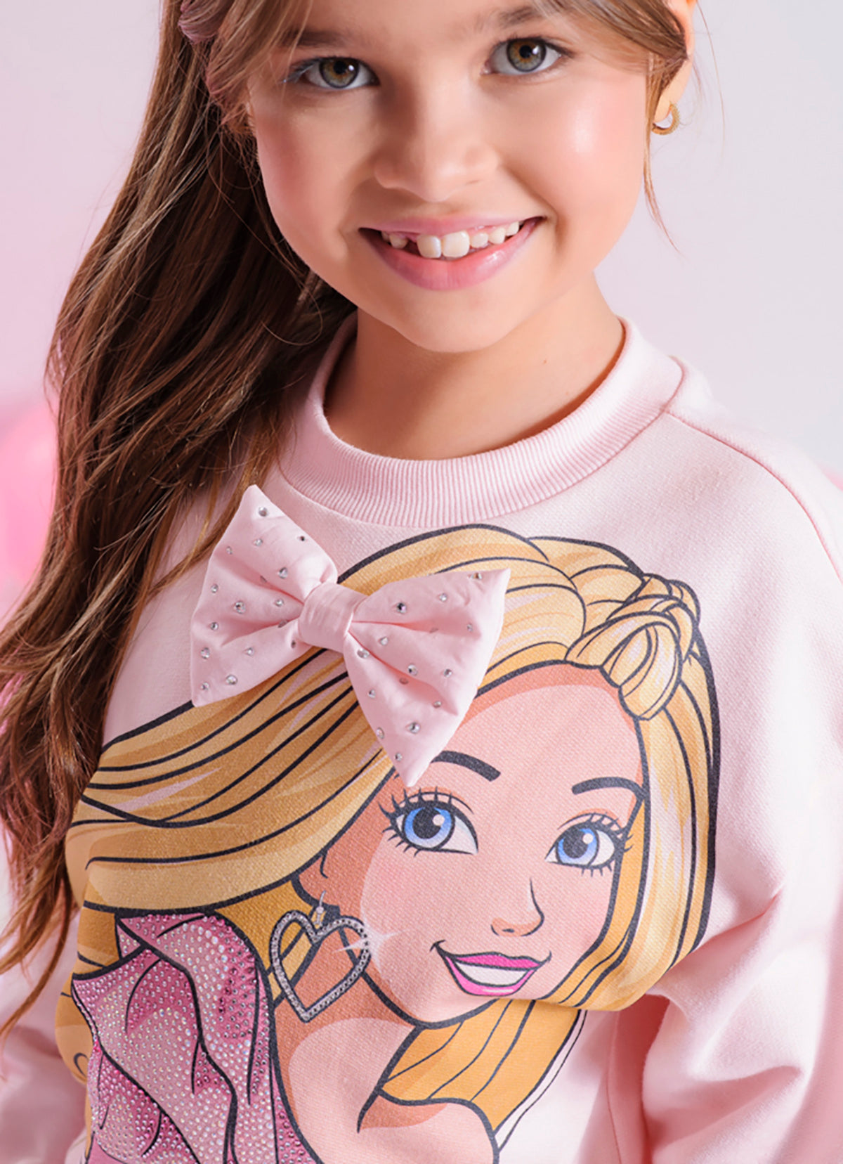 Blusa Moletom Serigrafia Barbie Com Presilha Laço