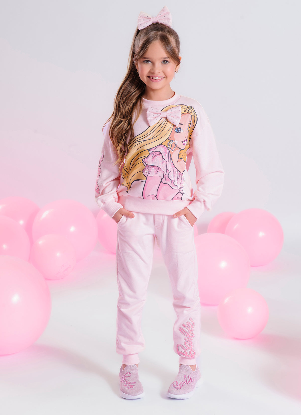 Blusa Moletom Serigrafia Barbie Com Presilha Laço