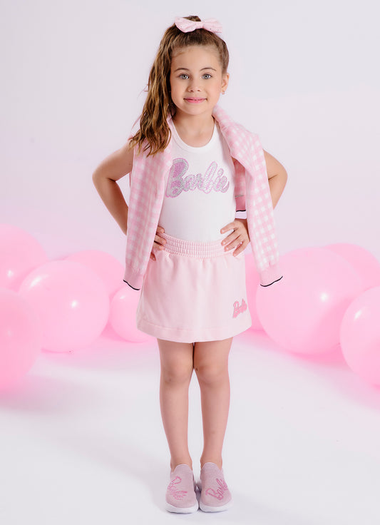 Saia Short  Moletom Patche Barbie
