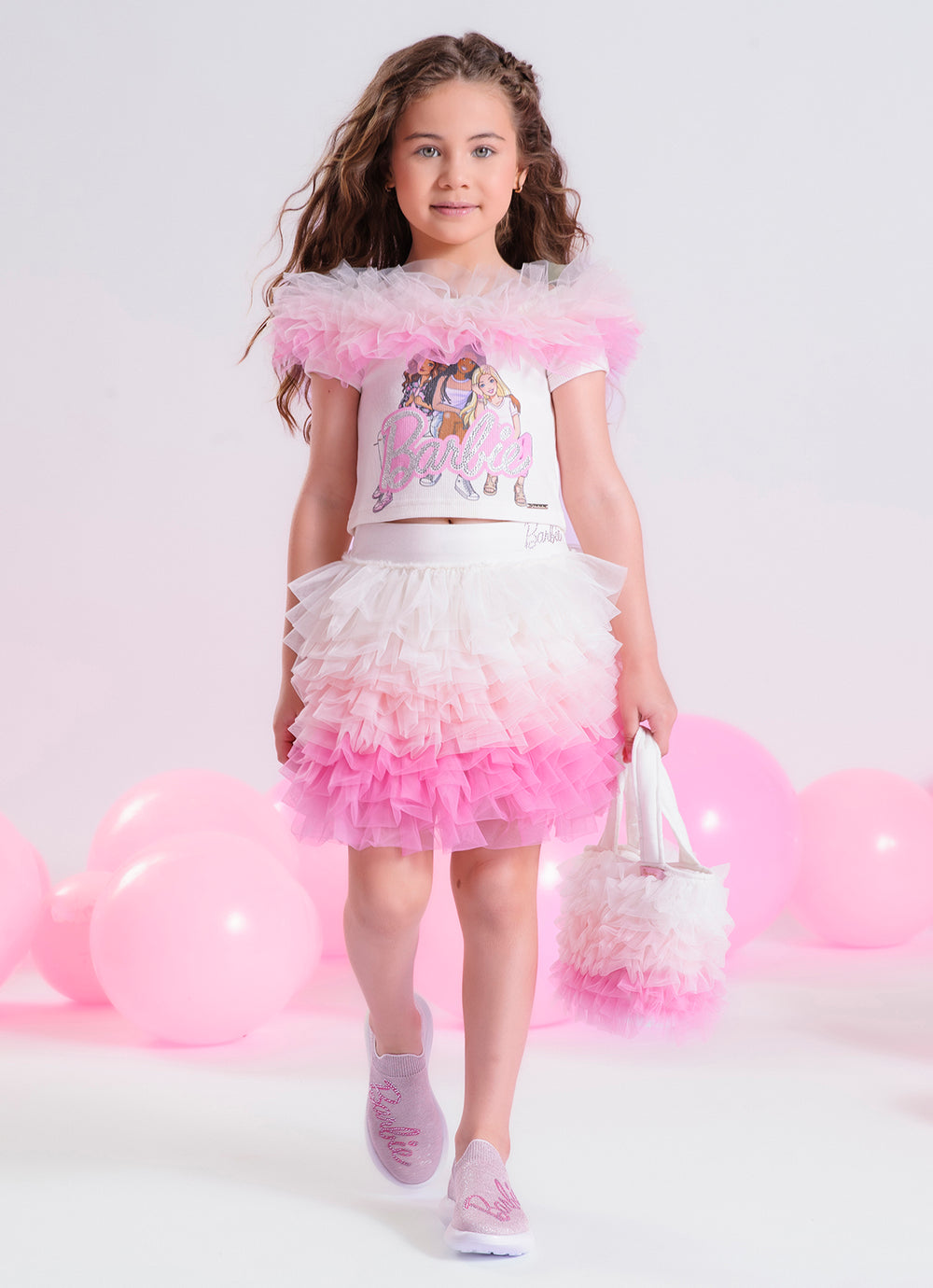 Saia Short Babados Tule Coloridos Barbie