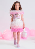 Saia Short Babados Tule Coloridos Barbie