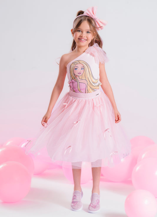 Saia Short Midi Tule Mini Lacinhos Barbie