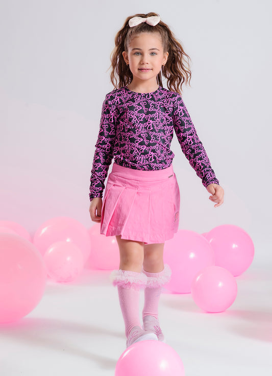 Saia Short Sarja Pregas Patche Silhuette Barbie