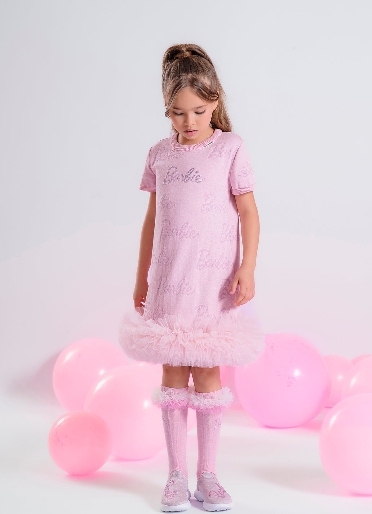 Meia Tricot Babados Tule Barbie