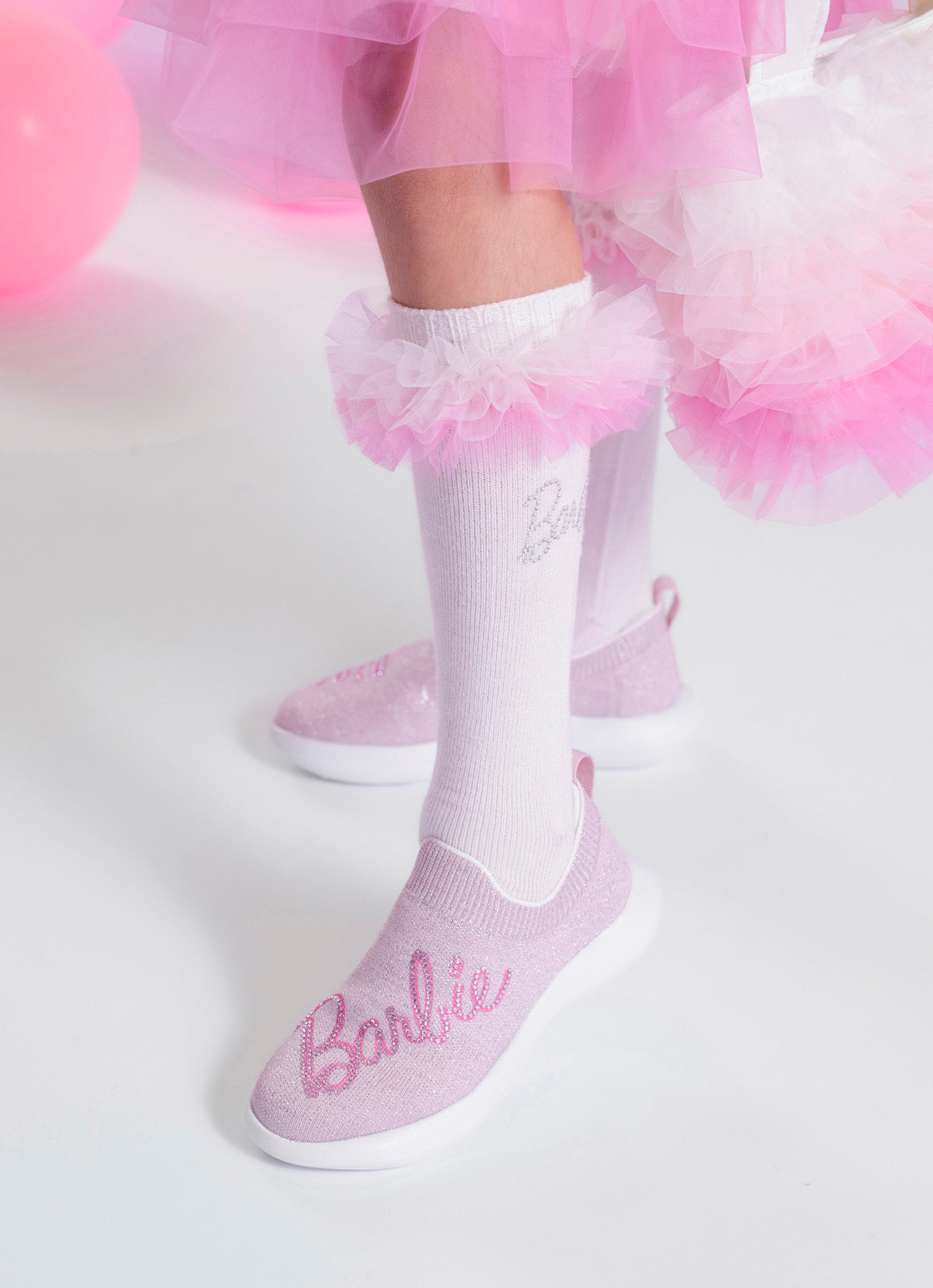 Meia Tricot Babados Tule Barbie