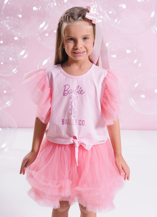 Blusa Cotton Mangas de Tule Barbie