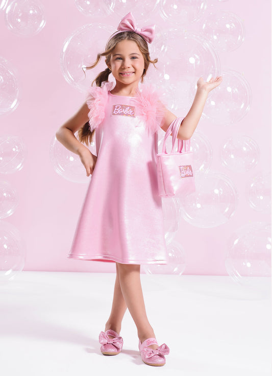 Vestido Malha Brilho Frufru Barbie