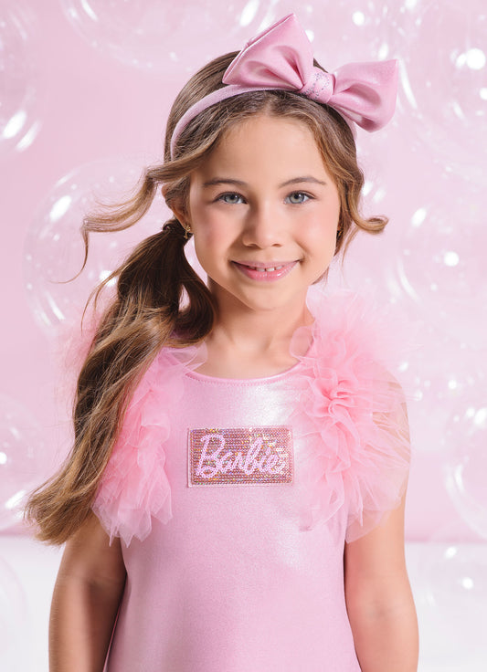 Vestido Malha Brilho Frufru Barbie