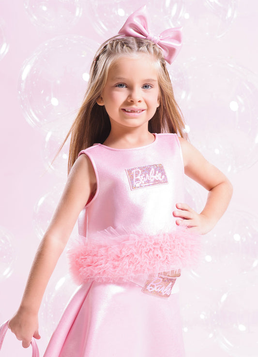 Blusa Cropped Malha Brilho Barbie