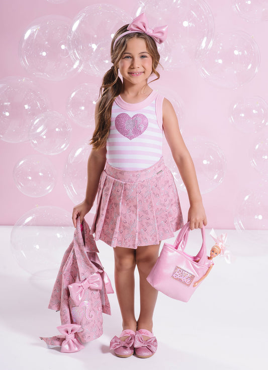 Short Saia Sarja Estampa Barbie Ballet