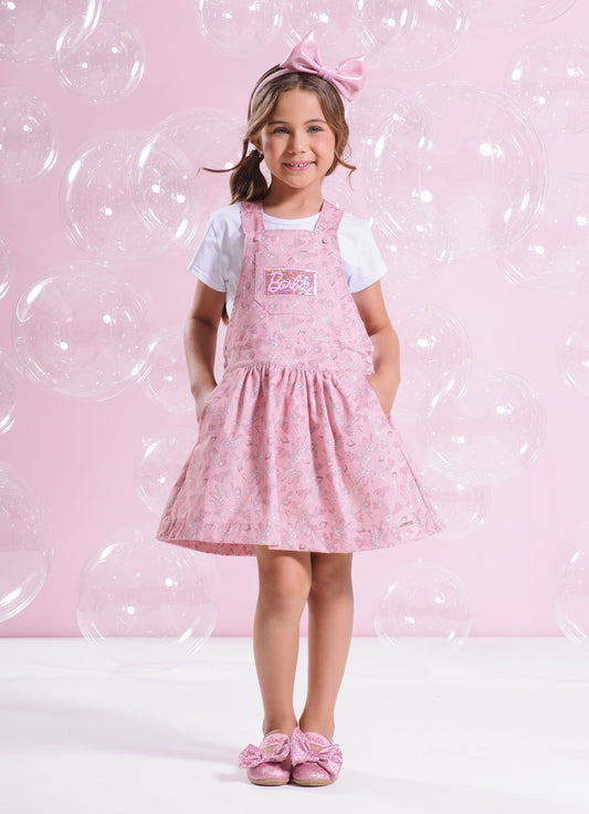 Jardineira Sarja Estampa Barbie Ballet