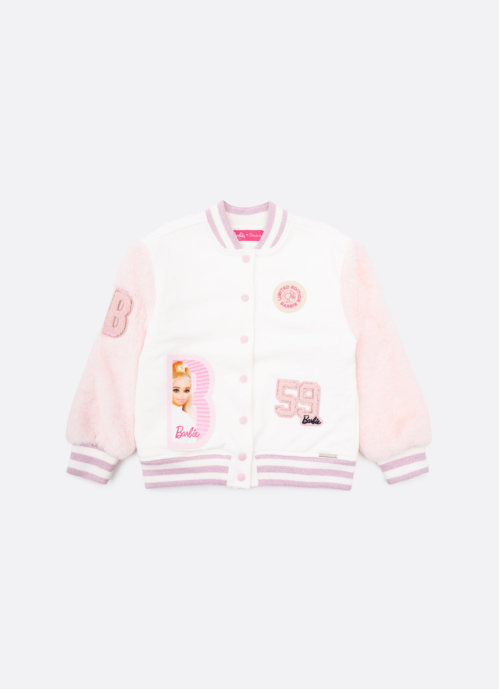 Jaqueta Moletom Mangas Pele Patches Barbie