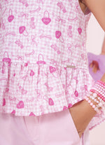 Regata Algodão Xadrez Laços Puffer Barbie