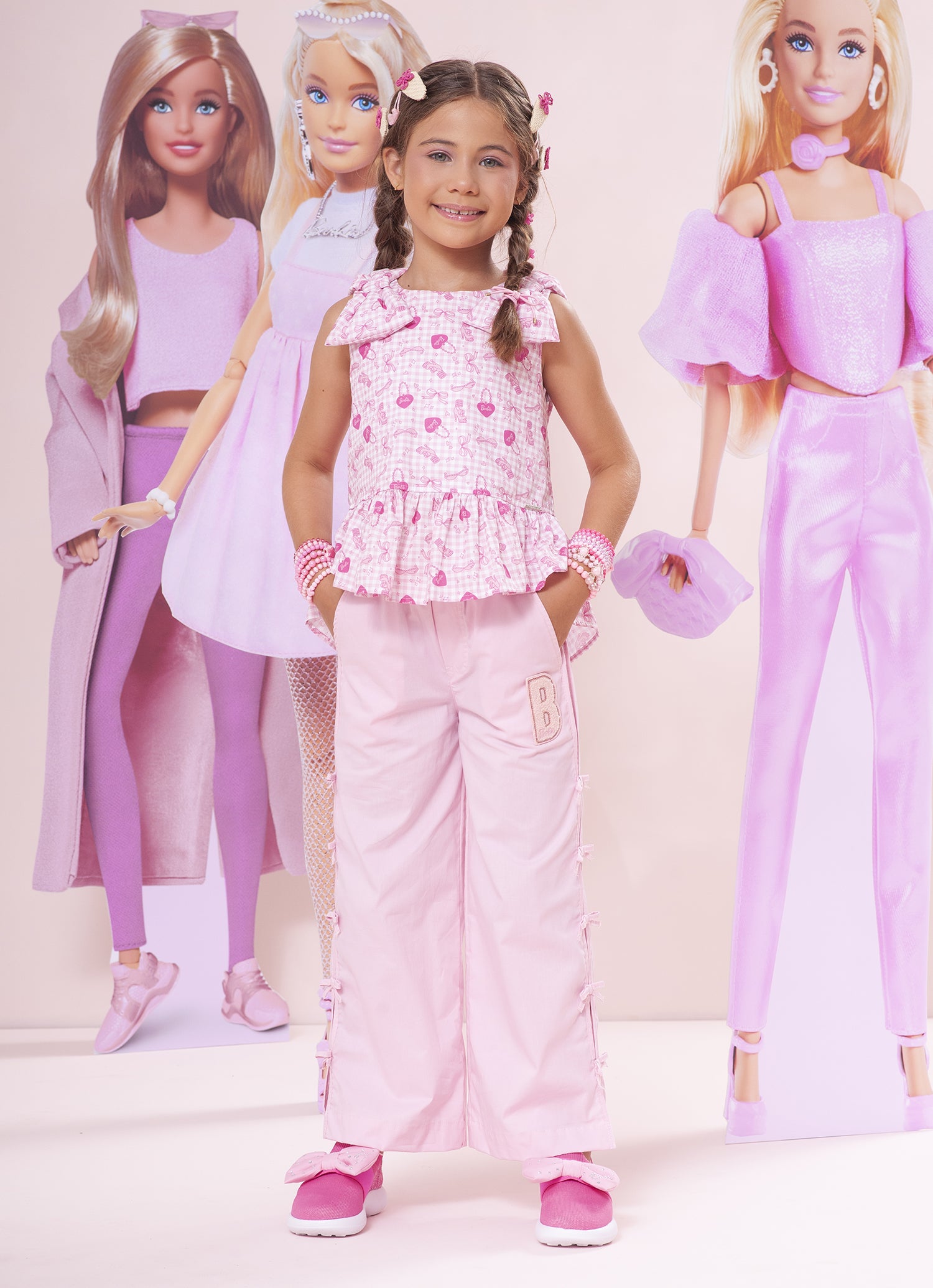 Regata Algodão Xadrez Laços Puffer Barbie