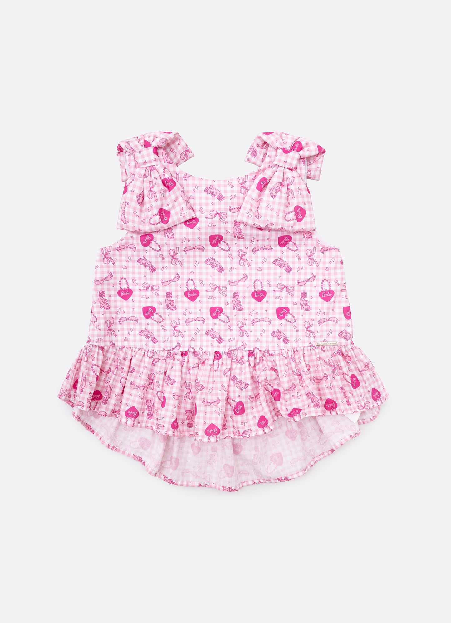 Regata Algodão Xadrez Laços Puffer Barbie