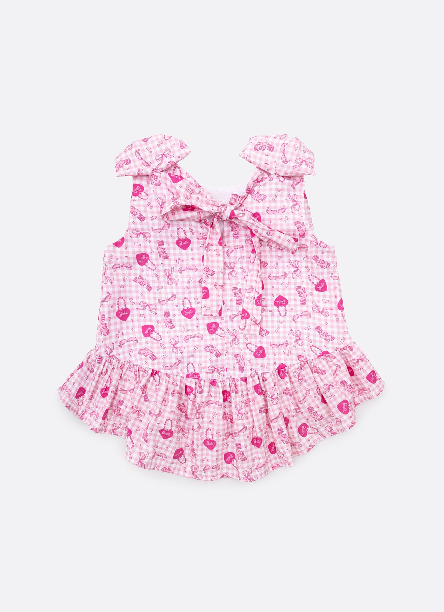 Regata Algodão Xadrez Laços Puffer Barbie