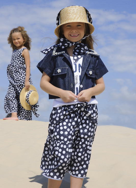 Saia Short Midi Estampada Poá com Cinto