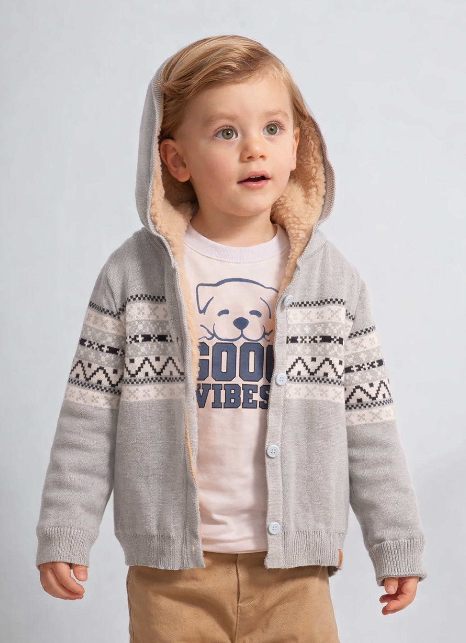 Casaco Tricot Jacquard Listra Forro Pele For Boys