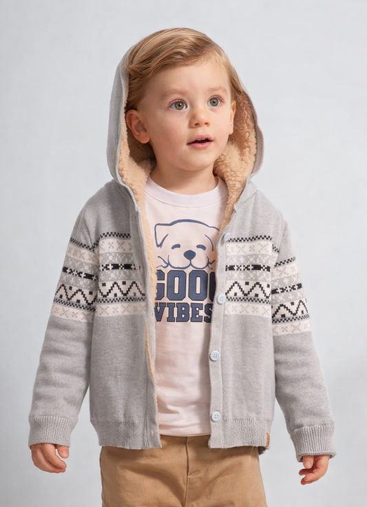 Casaco Tricot Jacquard Listra Forro Pele For Boys