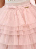 Saia Conceito Babados Tule Midi Com Cinto
