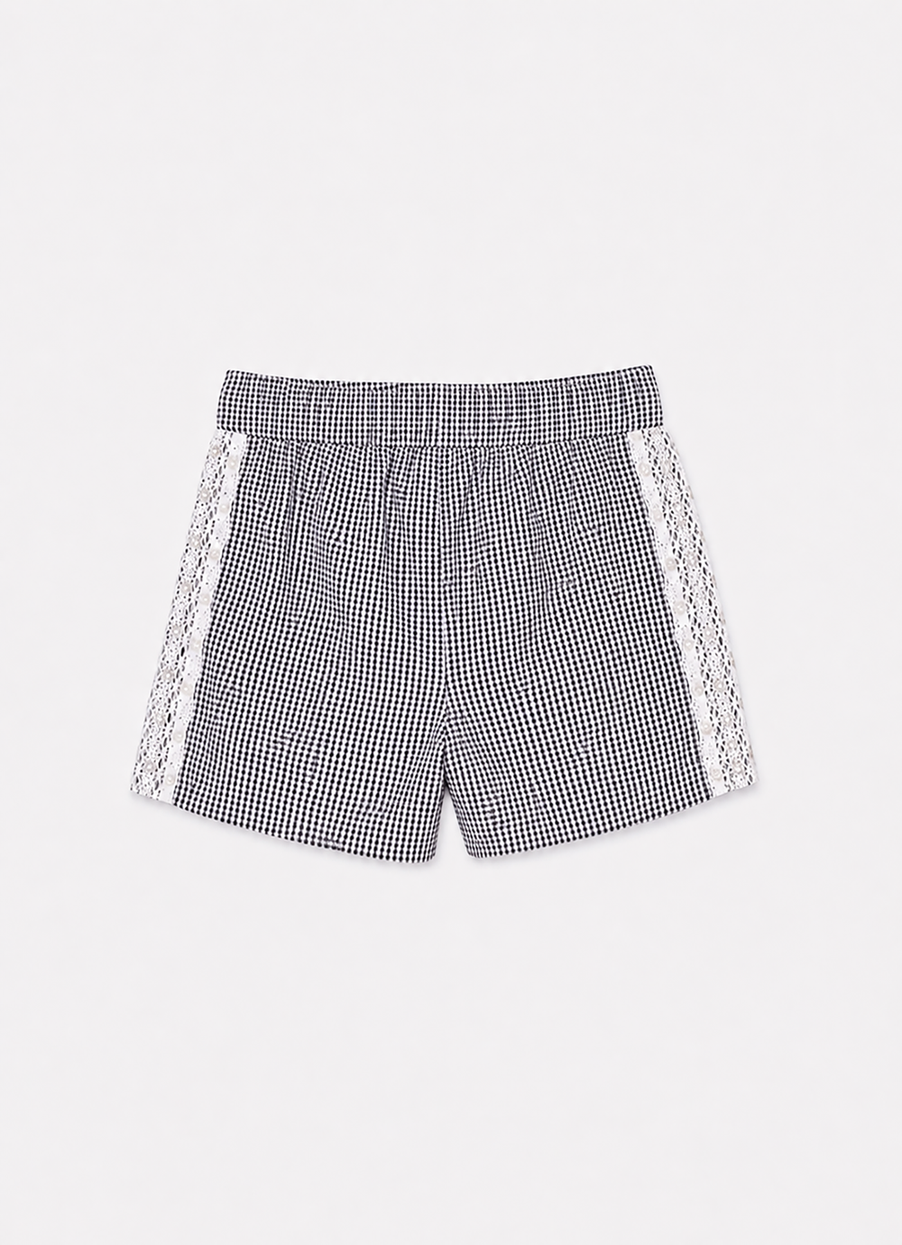 Short Algodão Xadrez Renda Bordados