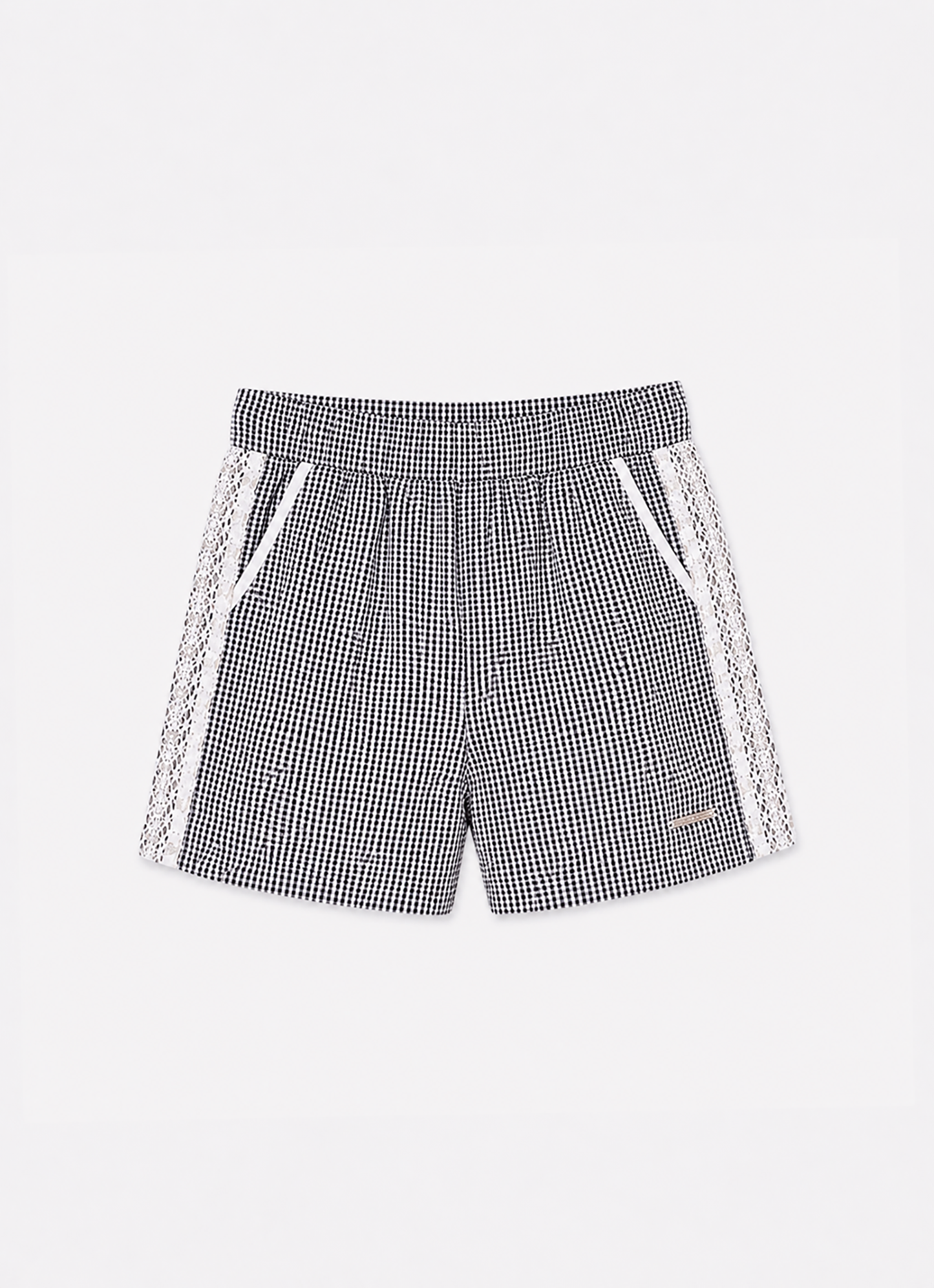 Short Algodão Xadrez Renda Bordados
