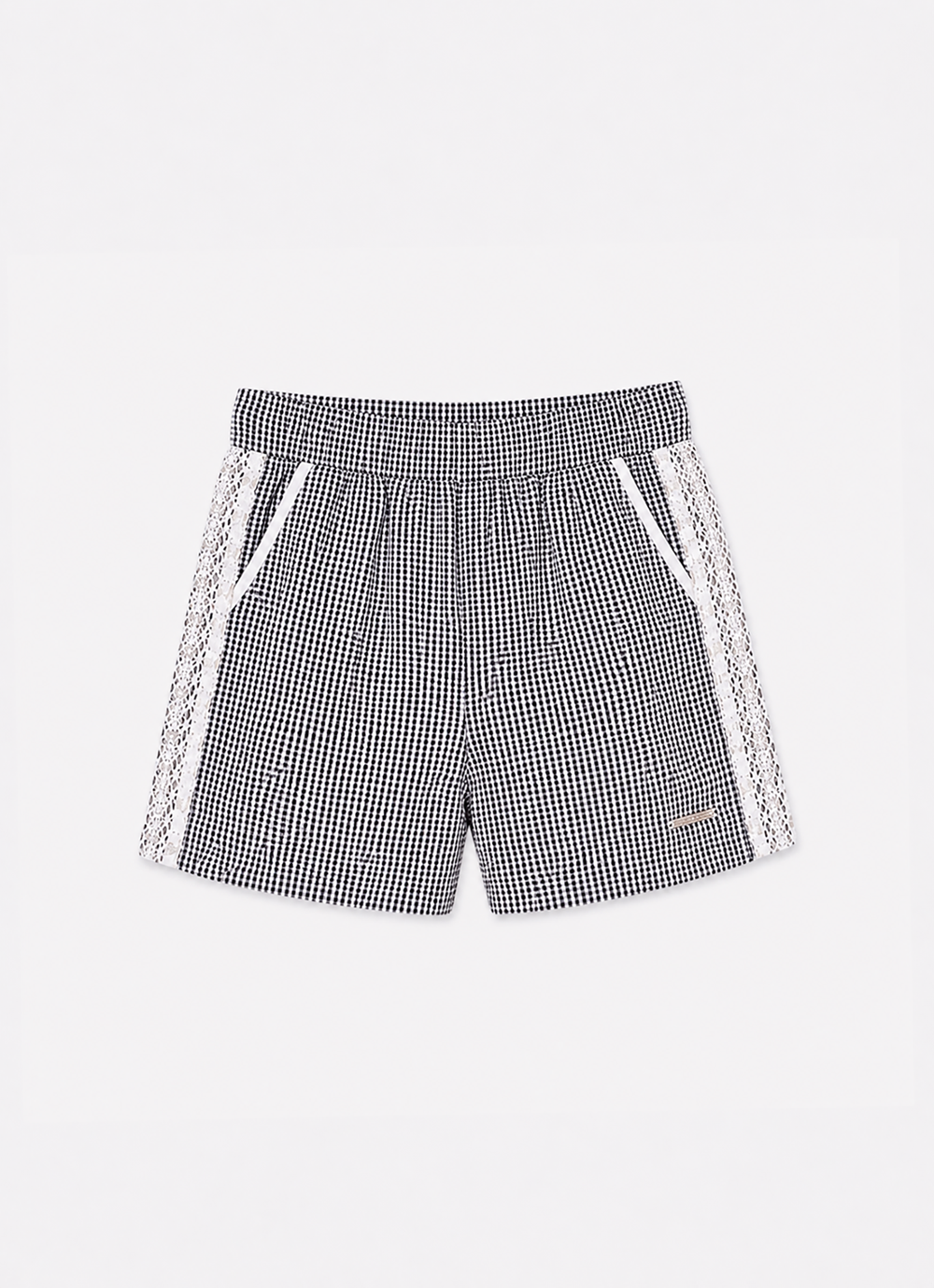 Short Algodão Xadrez Renda Bordados
