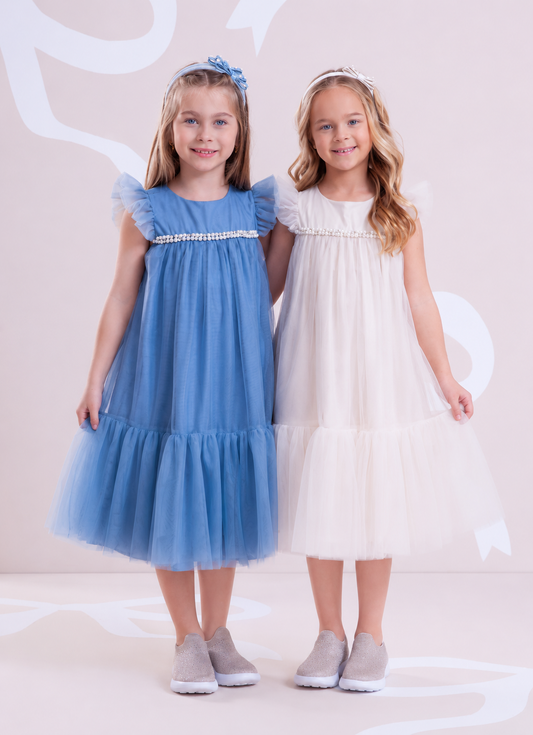 Vestido Tule Bordados Pérolas e Cristais