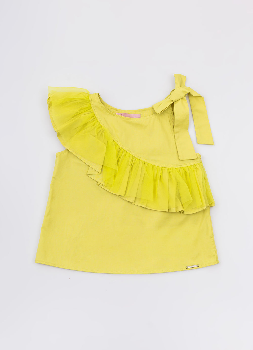 Blusa Tricoline Maxi Babado Tule