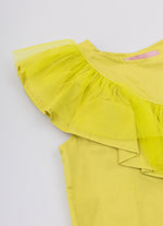 Blusa Tricoline Maxi Babado Tule