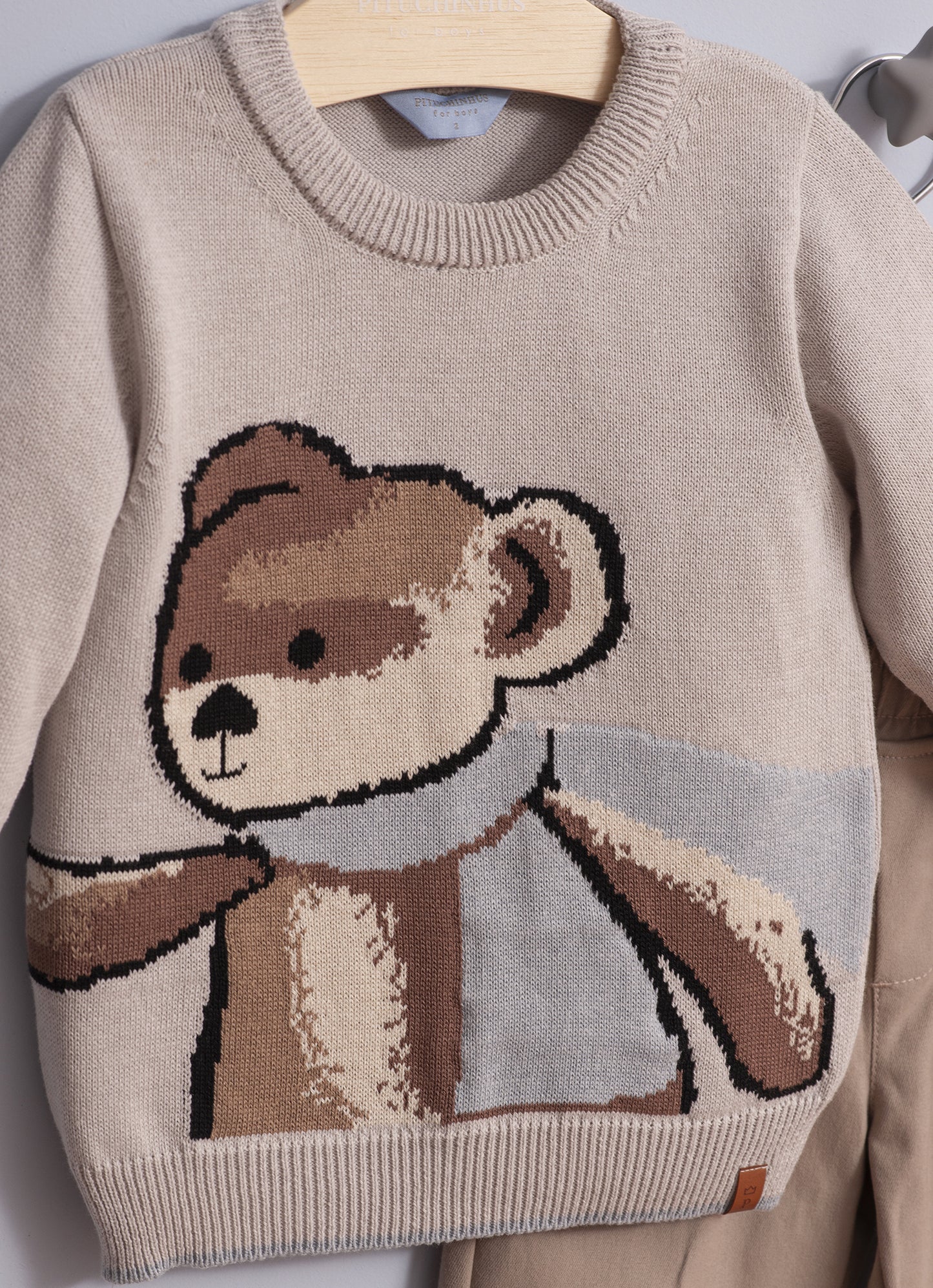 Blusa Tricot Ursinho Cachecol For Boys