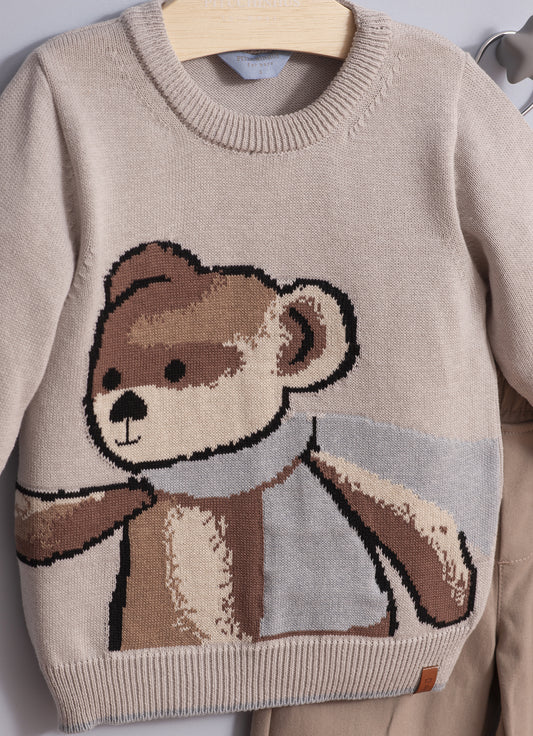 Blusa Tricot Ursinho Cachecol For Boys