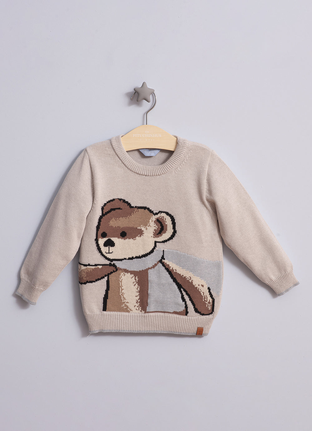 Blusa Tricot Ursinho Cachecol For Boys