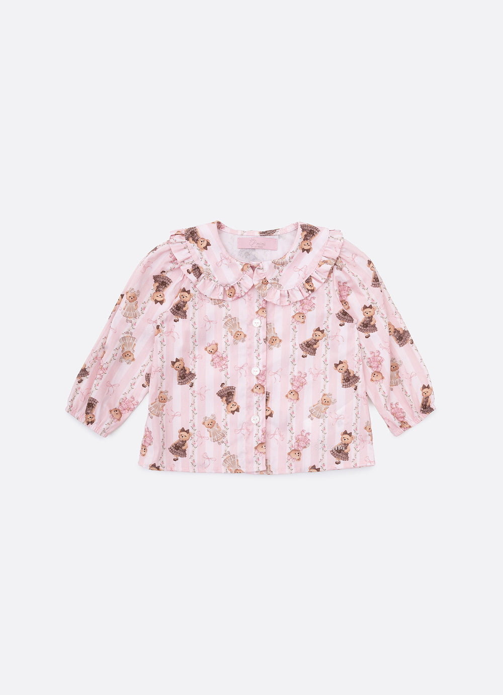Camisa Algodão Estampa Listra e Ursinha Gola Babadinho