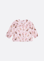 Camisa Algodão Estampa Listra e Ursinha Gola Babadinho