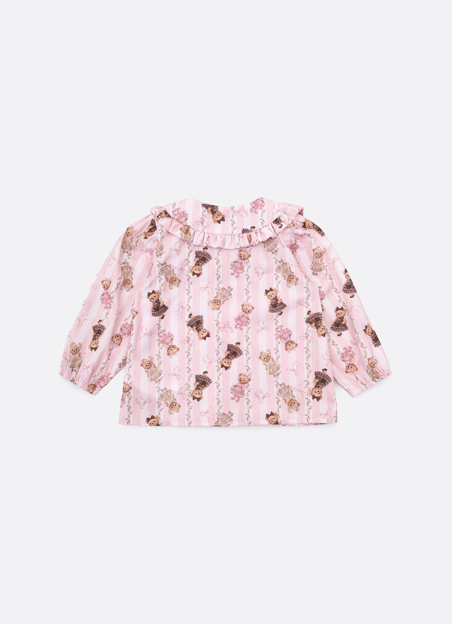 Camisa Algodão Estampa Listra e Ursinha Gola Babadinho