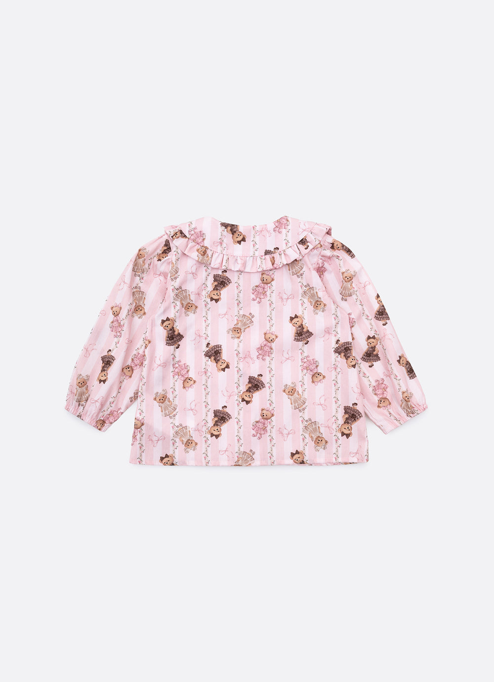 Camisa Algodão Estampa Listra e Ursinha Gola Babadinho